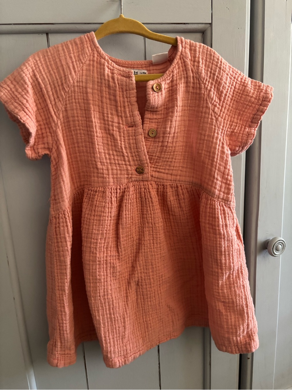 Girls' Peach Gauze Button-Front Dress